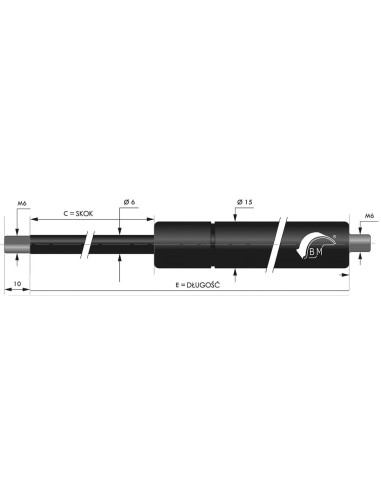 Sprężyna gazowa pchająca 6/15 z gwintem M6 150N, skok 20 mm, długość 80 mm | Mechanika Przemysłowa | Sklep Eshop Dopak