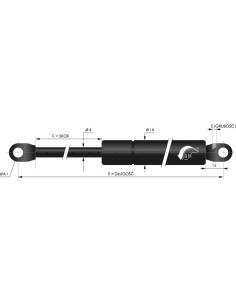 Sprężyna gazowa pchająca 8/18 z uchem 150N, skok 60 mm, długość 205 mm | Mechanika Przemysłowa | Sklep Eshop Dopak 2