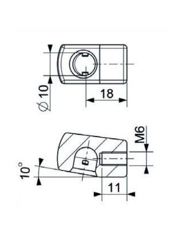 Mocowanie sprężyny gazowej z gwintem M6 gniazdo fi 10 mm, długość 25 mm, do 400N | Mechanika Przemysłowa | Sklep Eshop Dopak