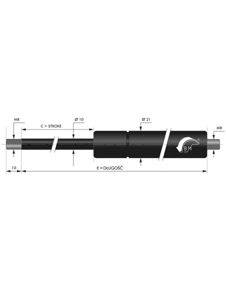 Sprężyna gazowa pchająca 10/21 z gwintem M8 1150N, skok 100 mm, długość 255 mm | Mechanika Przemysłowa | Sklep Eshop Dopak