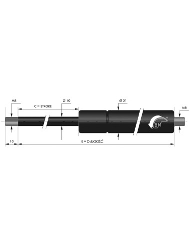 Sprężyna gazowa pchająca 10/21 z gwintem M8 1150N, skok 100 mm, długość 255 mm | Mechanika Przemysłowa | Sklep Eshop Dopak
