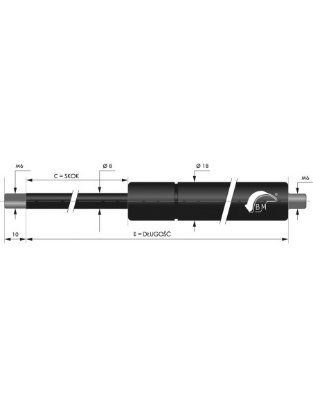 Sprężyna gazowa pchająca 8/18 z gwintem M6 350N, skok 100 mm, długość 245 mm | Mechanika Przemysłowa | Sklep Eshop Dopak