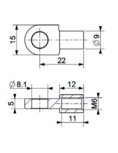 Mocowanie sprężyny gazowej z gwintem M6 ucho fi 8,1 mm, długość 22 mm | Mechanika Przemysłowa | Sklep Eshop Dopak 2