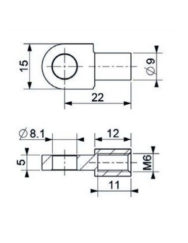 Mocowanie sprężyny gazowej z gwintem M6 ucho fi 8,1 mm, długość 22 mm | Mechanika Przemysłowa | Sklep Eshop Dopak