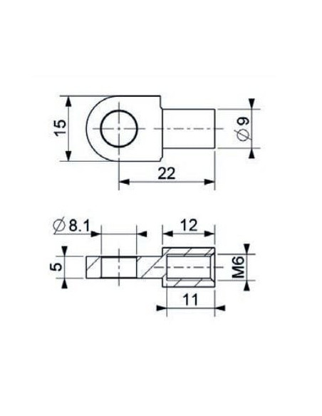 Mocowanie sprężyny gazowej z gwintem M6 ucho fi 8,1 mm, długość 22 mm | Mechanika Przemysłowa | Sklep Eshop Dopak