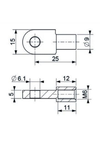 Mocowanie sprężyny gazowej z gwintem M6 ucho fi 6,1 mm, długość 25 mm | Mechanika Przemysłowa | Sklep Eshop Dopak