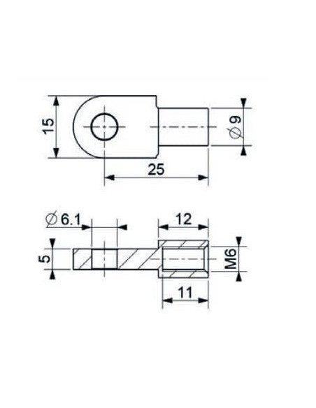 Mocowanie sprężyny gazowej z gwintem M6 ucho fi 6,1 mm, długość 25 mm | Mechanika Przemysłowa | Sklep Eshop Dopak