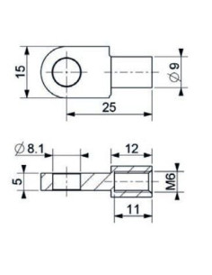Mocowanie sprężyny gazowej z gwintem M6 ucho fi 8,1 mm, długość 25 mm | Mechanika Przemysłowa | Sklep Eshop Dopak