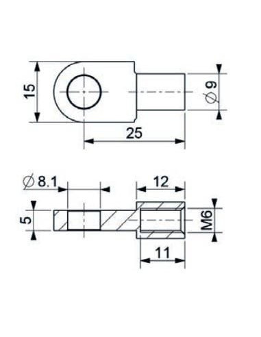 Mocowanie sprężyny gazowej z gwintem M6 ucho fi 8,1 mm, długość 25 mm | Mechanika Przemysłowa | Sklep Eshop Dopak