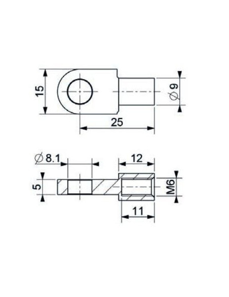 Mocowanie sprężyny gazowej z gwintem M6 ucho fi 8,1 mm, długość 25 mm | Mechanika Przemysłowa | Sklep Eshop Dopak