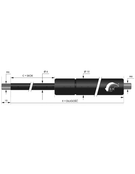 Sprężyna gazowa pchająca 6/15 z gwintem M6 200N, skok 150 mm, długość 335 mm | Mechanika Przemysłowa | Sklep Eshop Dopak