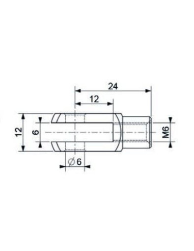Mocowanie sprężyny gazowej z gwintem M6 widełki fi 6 mm, długość robocza 24 mm | Mechanika Przemysłowa | Sklep Eshop Dopak