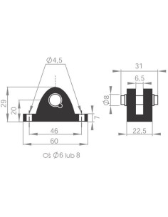 Mocowanie sprężyny gazowej naścienne proste, trzpień fi 8 mm, do 1200N | Mechanika Przemysłowa | Sklep Eshop Dopak
