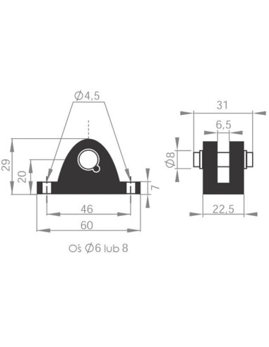 Mocowanie sprężyny gazowej naścienne proste, trzpień fi 8 mm, do 1200N | Mechanika Przemysłowa | Sklep Eshop Dopak