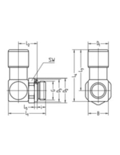 Złącze wtykowe okrągłe 2 uszczelki FPM Viton kątowa obrotowa M10x1 GZ do węża fi 6 mm (6/4 mm)