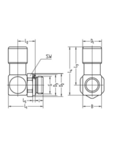 Złącze wtykowe okrągłe 2 uszczelki FPM Viton kątowa obrotowa M10x1 GZ do węża fi 6 mm (6/4 mm)