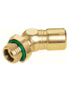 Złączka wtykowa kątowa obr.45° G3/8 do węża 10, mosiądz, FPM