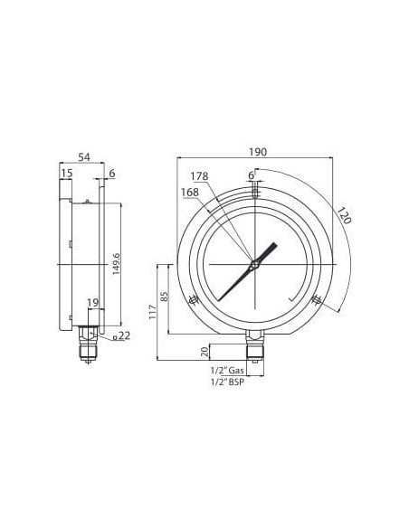 Wakuometr kwasoodporny G1/2R, 150mm, -1/ 1,5bar | Przyrządy Pomiarowe | Eshop Dopak | Wszystko dla Przemysłu