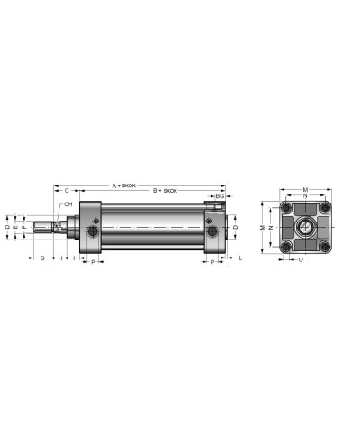 Siłownik pneumatyczny ISO15552/6431 D160x800 z amortyzacją pneumatyczną, szpilki ściągające | Pneumatyka | Eshop Dopak | Wszystk