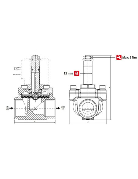 Zawór elektromagnetyczny membranowy 2/2 NC, G 3/4, FKM, NC, 0-16 bar, DN18, 24V DC, stal nierdzewna | Automatyka | Eshop Dopak |