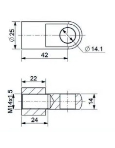 Mocowanie sprężyny gazowej z gwintem M14 ucho fi 14,1 mm, długość 42 mm | Mechanika Przemysłowa | Sklep Eshop Dopak 2