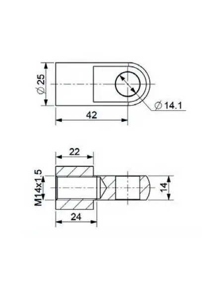 Mocowanie sprężyny gazowej z gwintem M14 ucho fi 14,1 mm, długość 42 mm | Mechanika Przemysłowa | Sklep Eshop Dopak