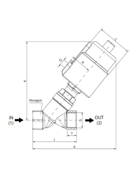 Zawór grzybkowy skośny 2/2 NC G 1 GW sterowany  pneumatycznie 0-13 Bar DN25 siłownik AISI fi 63mm | Hydraulika | Eshop Dopak | W
