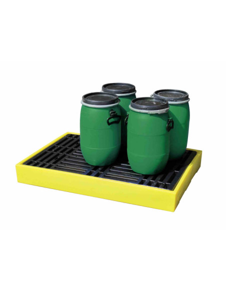 Wanna wychwytowa, niskoprofilowa z kratownicą pod 2 beczki 1260 x 860 x 150 mm, żółta | Rozwiązania dla przemysłu | Sklep Eshop 