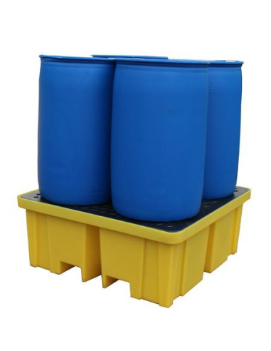 Wanna wychwytowa z kratownicą pod 4 beczki 1220 x 1220 x 495 mm, żółta | Rozwiązania dla przemysłu | Sklep Eshop Dopak