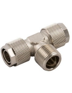 Trójnik pneumatyczny skręcany typu T R 3/8 GZ, do węża fi 12x10 mm, mosiądz niklowany | Pneumatyka | Eshop Dopak | Wszystko dla 