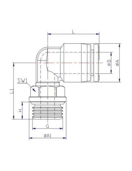 Złączka wtykowa kątowa z gwinem metrycznym M22X1,5 GZ do węża fi 10 mm, mosiądz niklowany | Pneumatyka | Eshop Dopak | Wszystko 