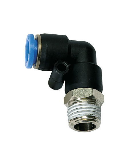 Złączka pneumatyczna wtykowa kątowa obrotowa do węża fi 10 mm, R 1/4 GZ, tworzywo sztuczne | Pneumatyka | Eshop Dopak | Wszystko