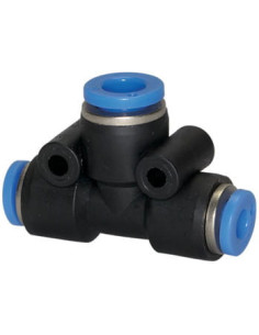 Trójnik pneumatyczny wtykowy redukcyjny typu T do węża z fi 2x10 mm na 1x6 mm, tworzywo sztuczne | Pneumatyka | Eshop Dopak | Ws