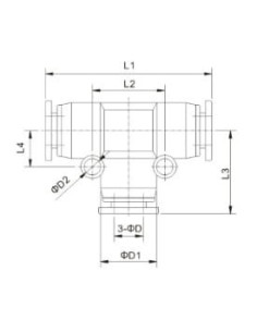 Trójnik pneumatyczny wtykowy redukcyjny typu T do węża z fi 2x10 mm na 1x8 mm, tworzywo sztuczne | Pneumatyka | Eshop Dopak | Ws 2