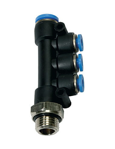 Rozdzielacz pneumatyczny wtykowy z trzema odejściami G 1/8 GZ, 1x6, 3x4mm, tworzywo sztuczne | Pneumatyka | Eshop Dopak | Wszyst