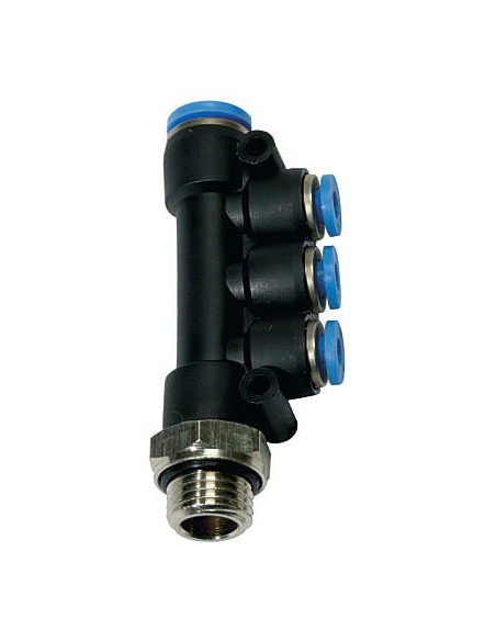Rozdzielacz pneumatyczny wtykowy z trzema odejściami G 3/8 GZ, 4x10 mm, tworzywo sztuczne | Pneumatyka | Eshop Dopak | Wszystko 