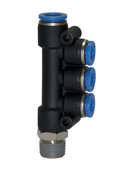 Rozdzielacz wtykowy typu banjo dwustronny R 1/4 GZ do węża fi 3 x 6mm, 1 x 8 mm, tworzywo sztuczne | Pneumatyka | Eshop Dopak | 
