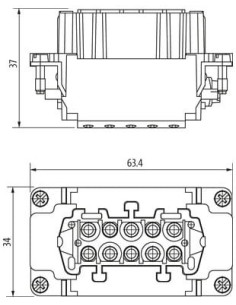 Wkładka urządzenia Modlink Heavy B10 żeńska, 10-polowa, Push-in, 500V, 16A 70MH-EB010-EP03020 | Przewody i Złącza | Eshop Dopak  2