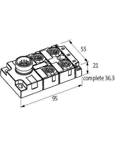 Moduł pasywny MVP-Metal, 4xM12, 5-polowy, wyjście M23 19-polowe, nr ref. 8000-54522-0000000 | Elektronika | Eshop Dopak | Wszyst