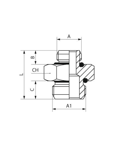 Nypel redukcyjny gwintowany cylindryczny G 1/4 GZ - G 1/2 GZ, o-ring NBR, mosiądz niklowany | Hydraulika | Eshop Dopak | Wszystk
