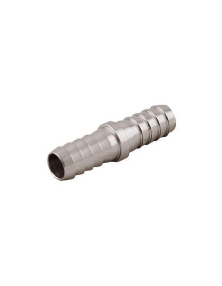 Łącznik prosty karbowany przelotowy, choinka do węża fi 10 mm, mosiądz niklowany
