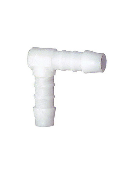 Złączka kątowa karbowana, choinka do węża fi 13 mm, tworzywo sztuczne POM