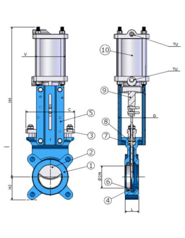 Zasuwa nożowa DN150 z nap. pneum. GG25/ 304 /NBR | Hydraulika | Eshop Dopak | Wszystko dla Przemysłu