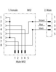 Trójnik M12 męski, 4-polowy - M12 męski, 2-polowy   M12 żeński, 8-polowy 7030-42602-0000000 | Przewody i Złącza | Eshop Dopak |  2