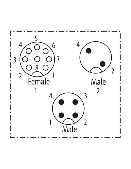Trójnik M12 męski, 4-polowy - M12 męski, 2-polowy   M12 żeński, 8-polowy 7030-42602-0000000 | Przewody i Złącza | Eshop Dopak | 