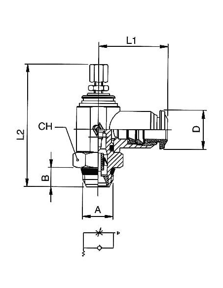 Zawór dławiąco-zwrotny, ręczny do siłownika G 1/8 GZ do węża fi 6 mm, mosiądz niklowany | Hydraulika | Eshop Dopak | Wszystko dl