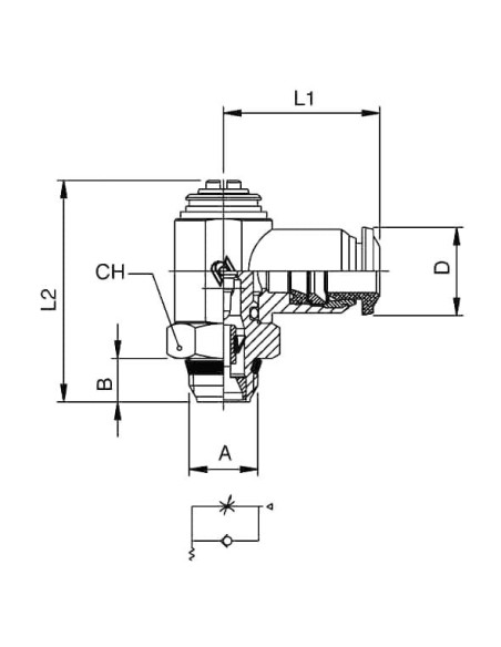 Zawór dławiąco-zwrotny wtykowy do zaworów G 3/8 GZ do węża fi 10 mm, mosiądz niklowany | Hydraulika | Eshop Dopak | Wszystko dla