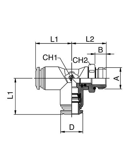 Trójnik pneumatyczny wtykowy obrotowy typu T, G 1/2 GZ do węża fi 12 mm, mosiądz niklowany | Pneumatyka | Eshop Dopak | Wszystko