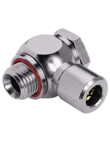 Złączka wtykowa kątowa banjo G 1/4 GZ do węża fi 4, mm, mosiądz niklowany