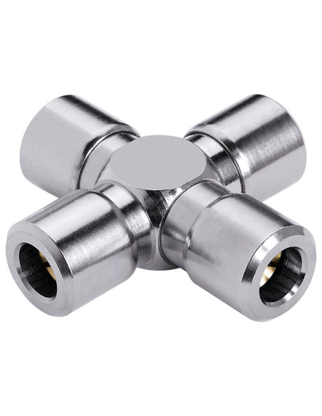 Czwórnik pneumatyczny wtykowy do węża fi 10 mm, mosiądz niklowany